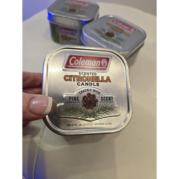 Coleman Pine Scented Citronella Candle Wooden Crackle Wick Lot of 3 New OUTDOOR - Picture 3 of 6